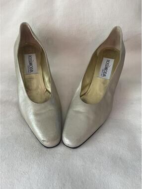 Rossimoda Silver Leather Mid Heel Pumps Made in Italy Size 8